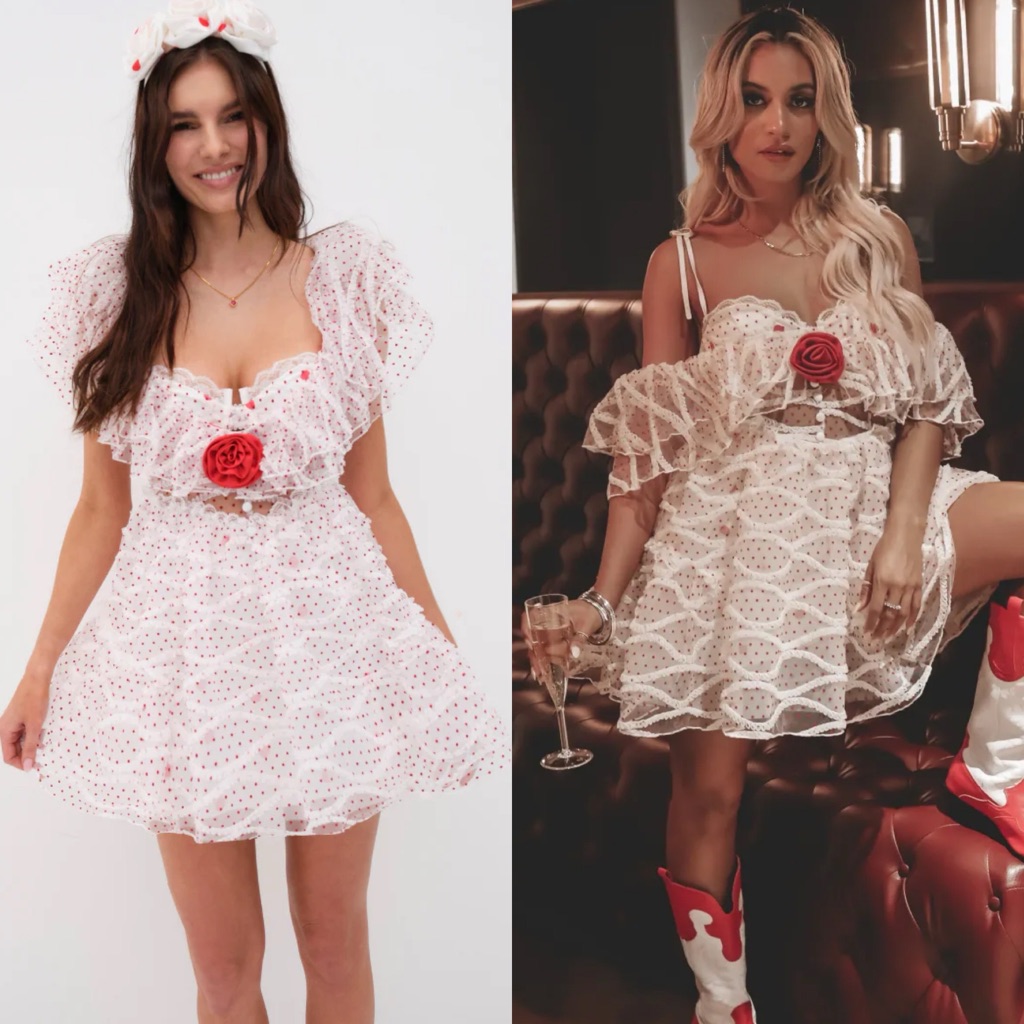 Nwt For Love & Lemons Ilaria Polka Dot Lace Rose Ruffle Mini Dress
